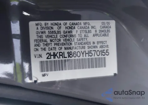 2000 Honda Odyssey Ex from USA, damaged, VIN 2HKRL1860YH570155